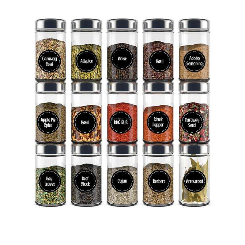 144 PCS Printed Spice Jar Labels Pantry Stickers Blackboard Stickers(Diameter 3.8cm)