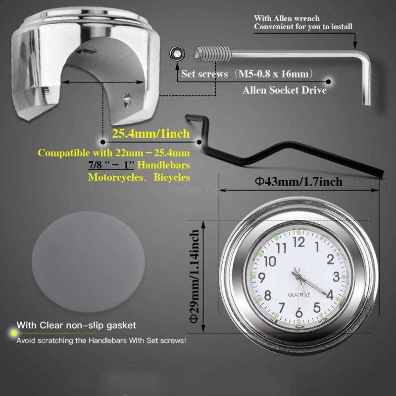 Aluminum Alloy Plating Motorcycle Handlebar Clock(Black Shell Black Background)