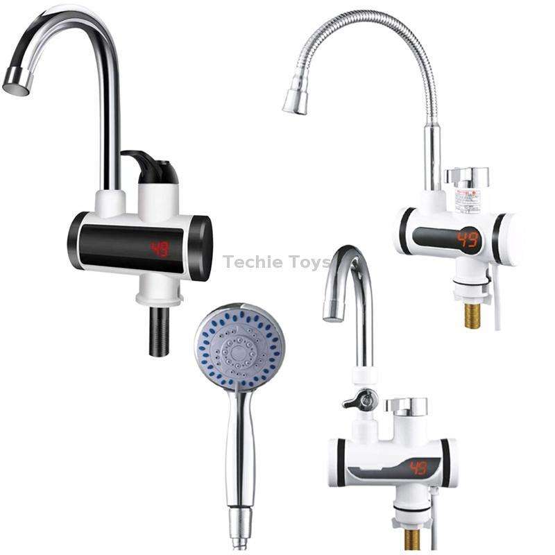 Kitchen Hot and Cold Dual-use Instant Faucets EU Plug, Style: Round Screen Type