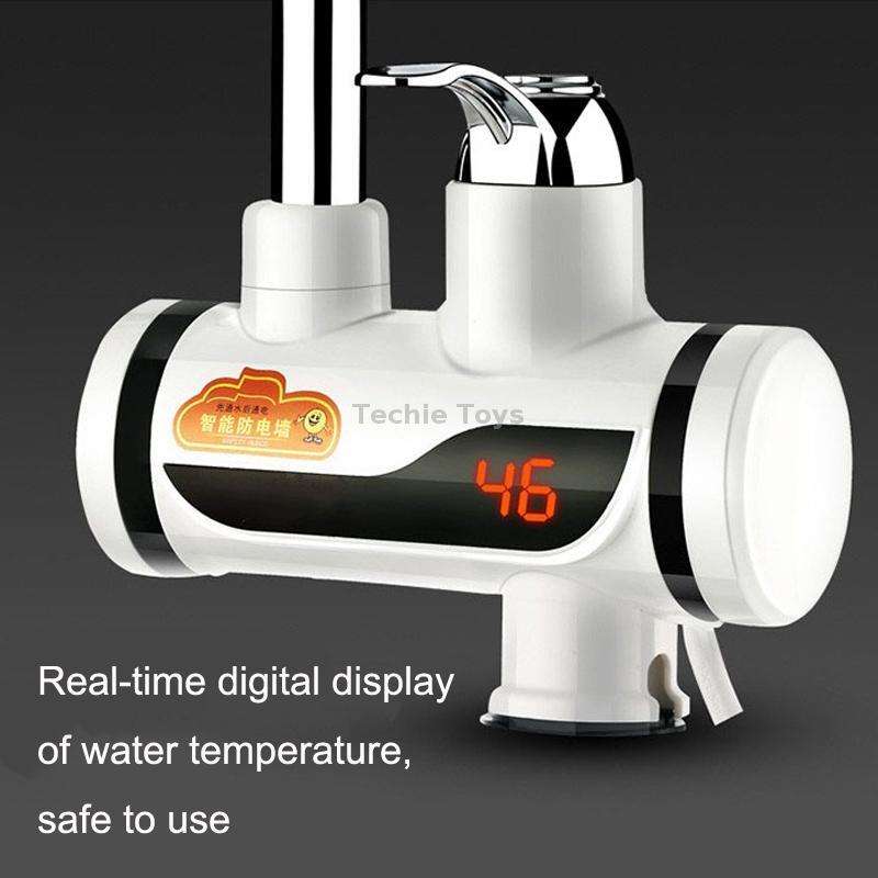 Kitchen Hot and Cold Dual-use Instant Faucets EU Plug, Style: Round Screen Type