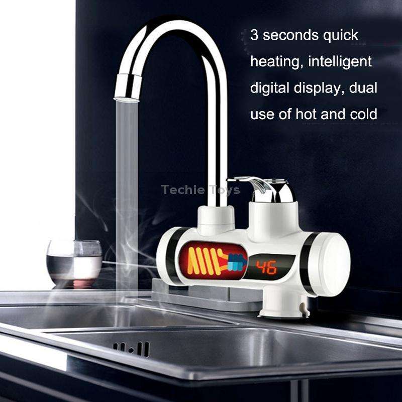Kitchen Hot and Cold Dual-use Instant Faucets EU Plug, Style: Round Screen Type