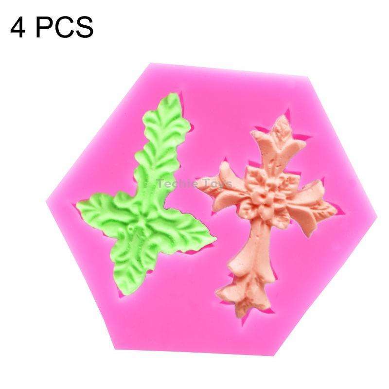 4 PCS Cross Shape Silicone Fondant Cake Mold Baking Tool(Pink)