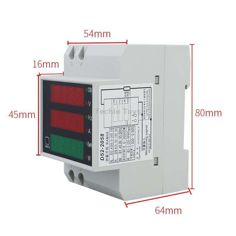 D52-2058 Wattmeter Din rail Volt Current Meter, Specification: AC80-300V Built-in CT