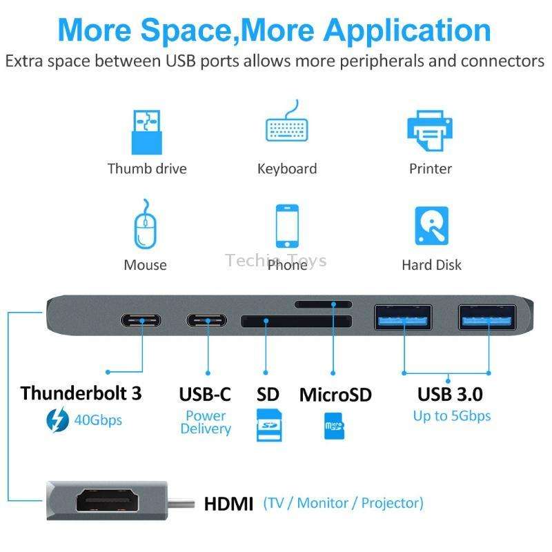 7 In 1 100W USB 3.1 To 20VPD+Card Reader Data+HUB+HDMI 4K Converter(Silver)