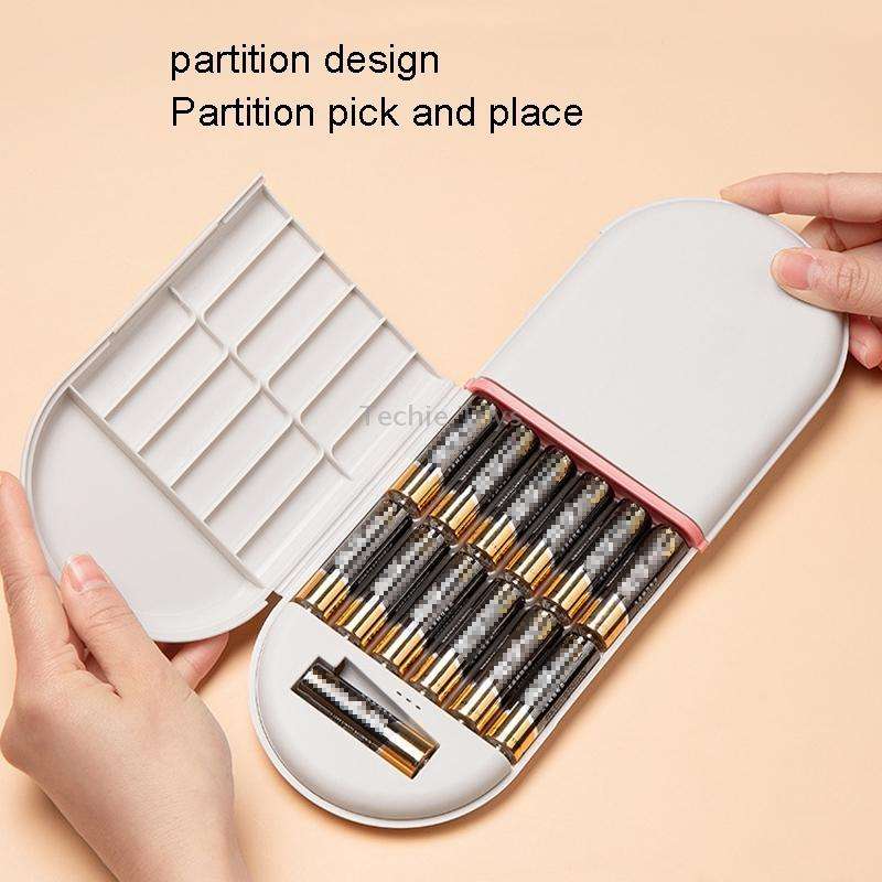 Household Battery Storage Box Data Cable Charger Storage Organizer Box, Color: Gray White Double Lay