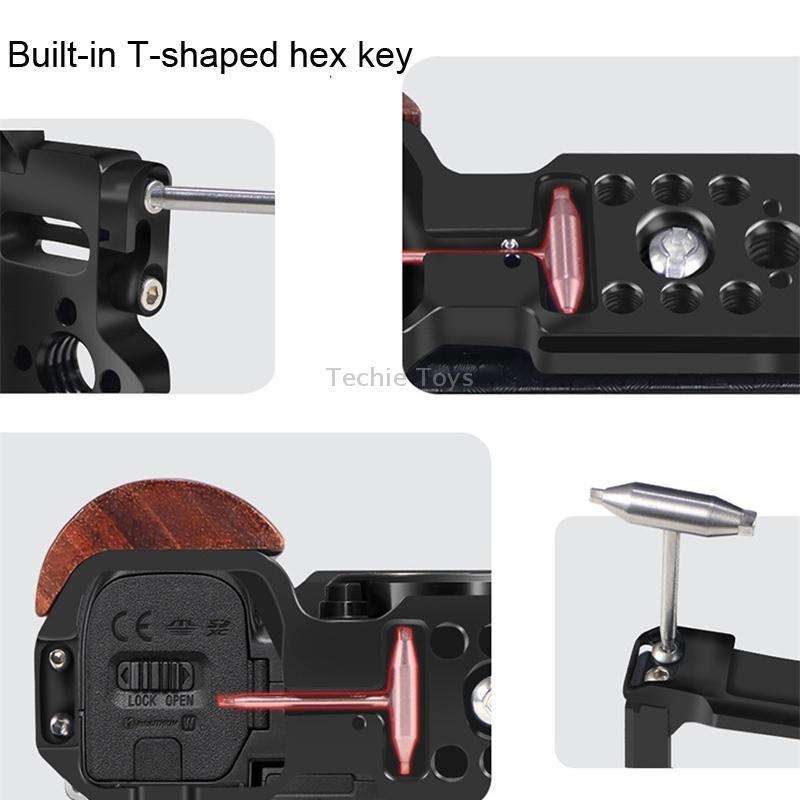 Alloy Rabbit Cage With Wooden Handle for Sony ZV-E10 Camera(Black)