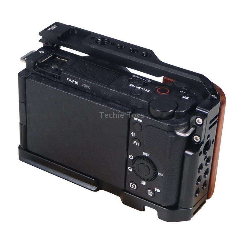 Alloy Rabbit Cage With Wooden Handle for Sony ZV-E10 Camera(Black)