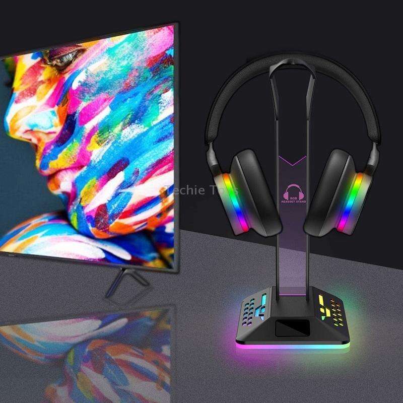 Dual USB RGB Color Changing Gaming Headset Stand(Black)