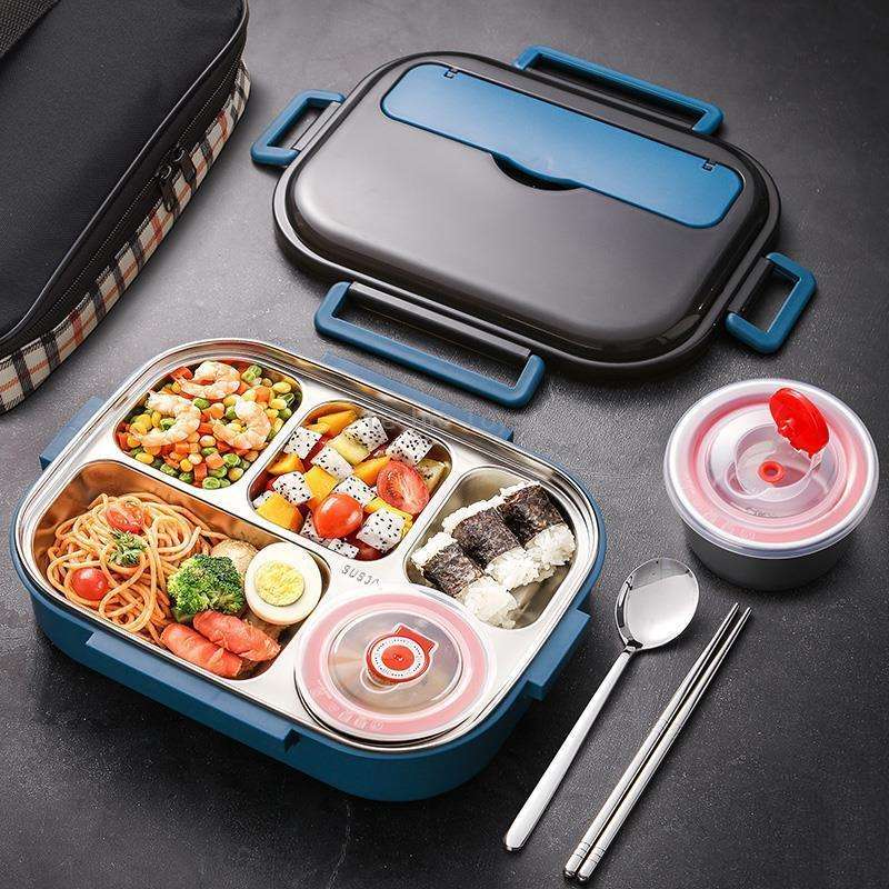 304 Stainless Steel Double-Layer Large-Capacity Portable Lunch Box, Color: Peacock Blue(Large 5 Grid