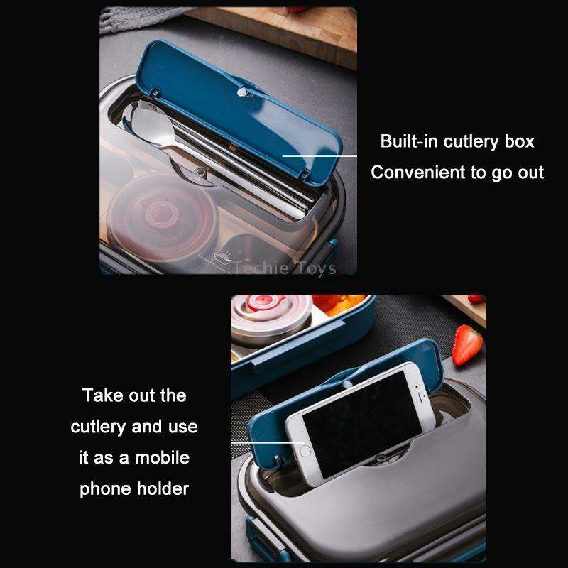 304 Stainless Steel Double-Layer Large-Capacity Portable Lunch Box, Color: Peacock Blue(Large 5 Grid