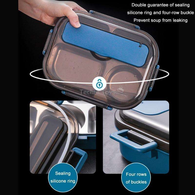 304 Stainless Steel Double-Layer Large-Capacity Portable Lunch Box, Color: Peacock Blue(Large 5 Grid