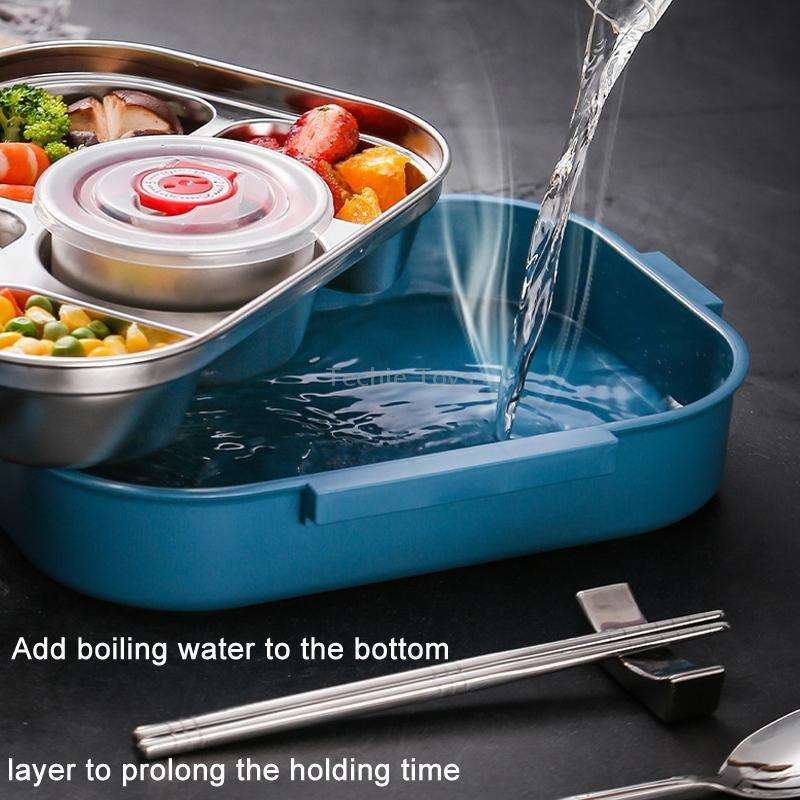 304 Stainless Steel Double-Layer Large-Capacity Portable Lunch Box, Color: Peacock Blue(Large 5 Grid