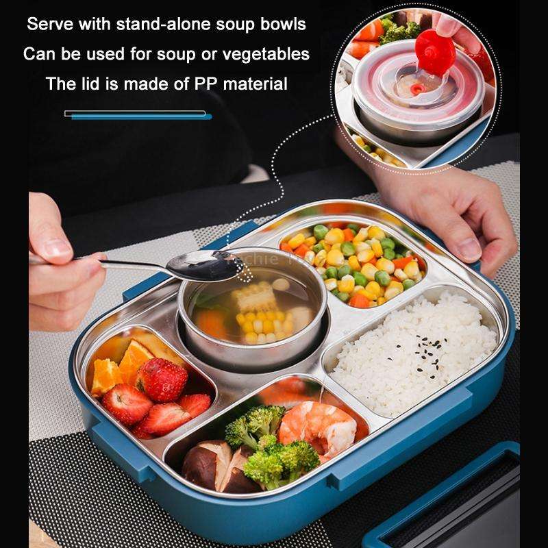 304 Stainless Steel Double-Layer Large-Capacity Portable Lunch Box, Color: Peacock Blue(Large 5 Grid