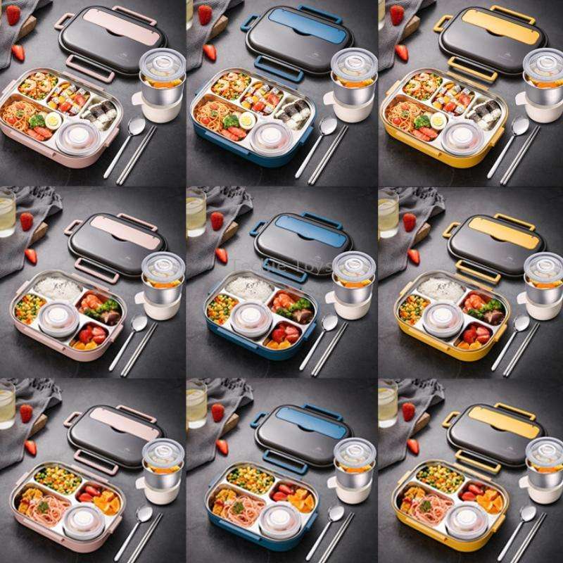 304 Stainless Steel Double-Layer Large-Capacity Portable Lunch Box, Color: Lemon Yellow(Large 5 Grid