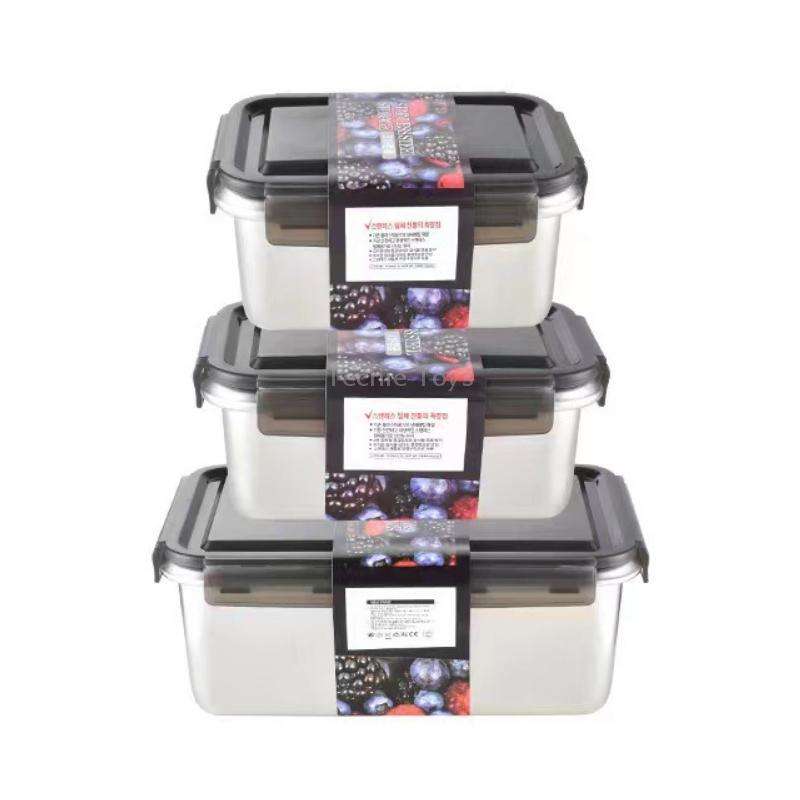 Refrigerator Refrigerated Storage Stainless Steel Airtight Crisper, Capacity: Rectangular 3 PCS/Set