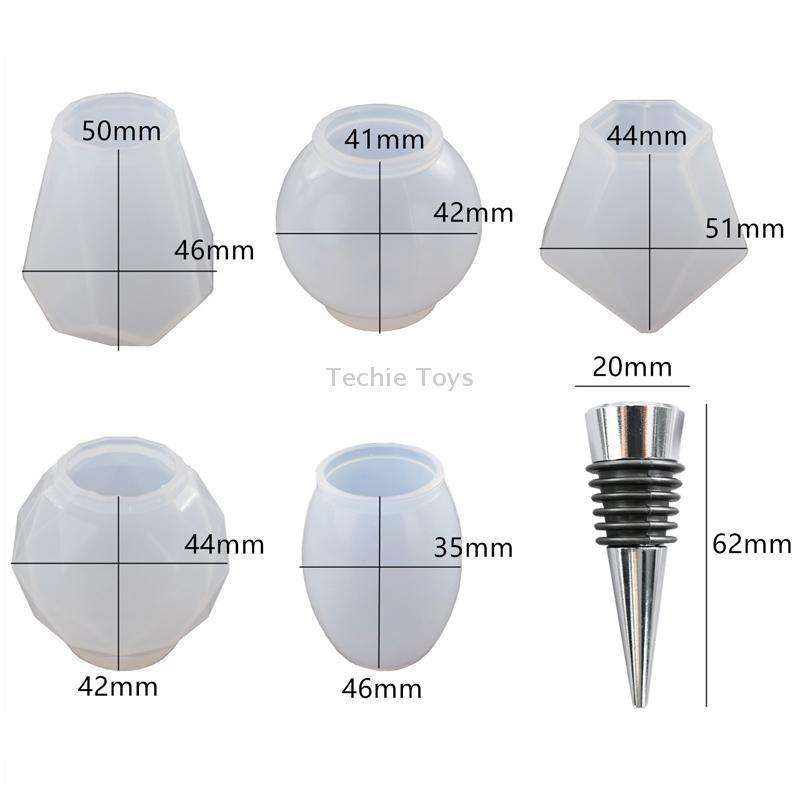 DIY Crystal Epoxy Resin Red Wine Stopper Silicone Mold,Style: 5 Molds+5 Red Wine Plug