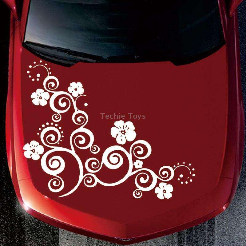 D-908 Summer Flower Totem PVC Car Hood Sticker(Black)