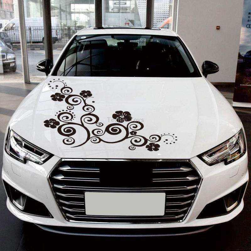 D-908 Summer Flower Totem PVC Car Hood Sticker(Black)
