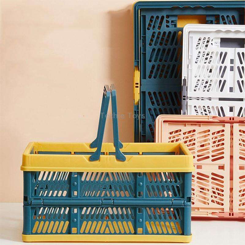 Foldable Picnic Basket Supermarket Shopping Basket,Size: 25x30.5x44cm(Blue Gray)