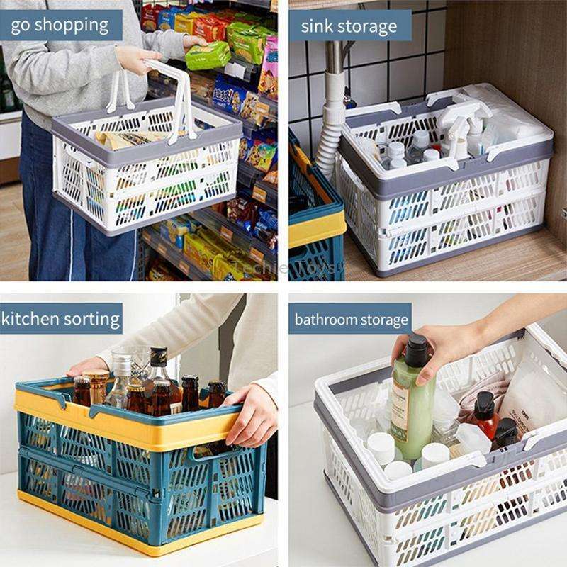 Foldable Picnic Basket Supermarket Shopping Basket,Size: 25x30.5x44cm(Blue Gray)