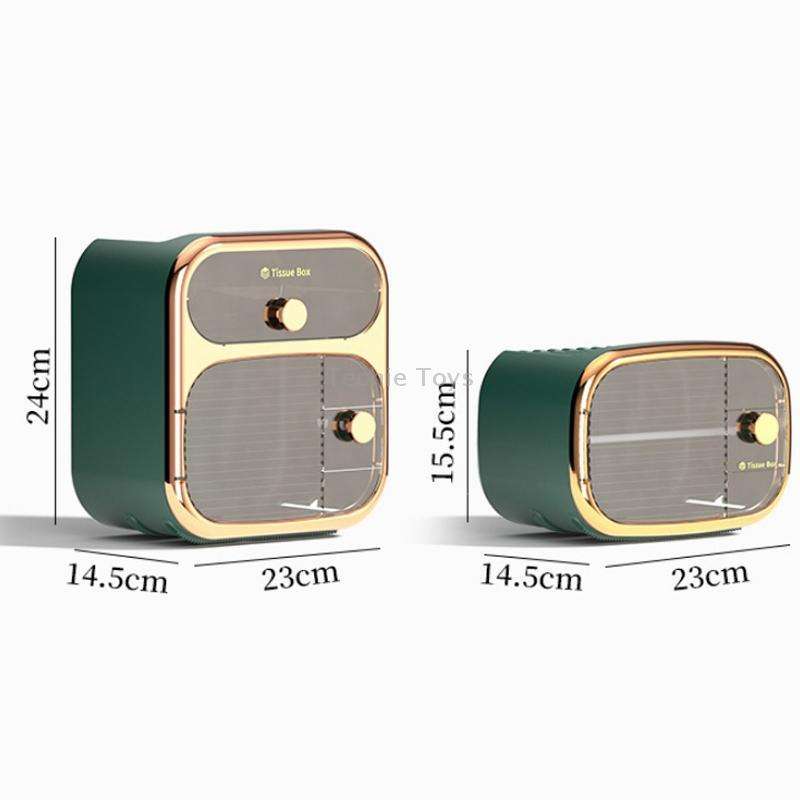 Bathroom Wall Mounted Waterproof Shelf Tissue Box, Color: Luxury Double Layer (Black)