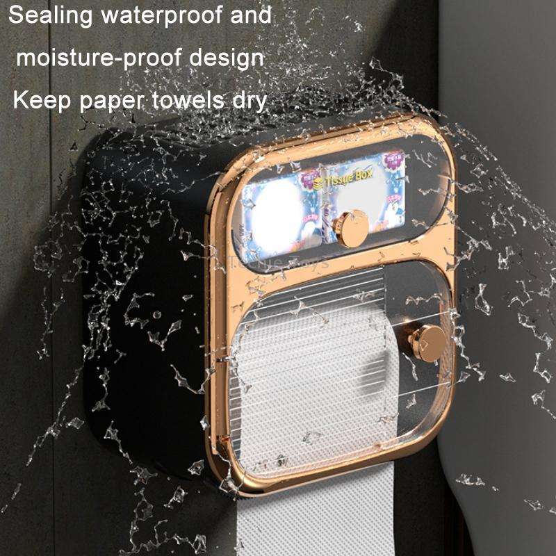 Bathroom Wall Mounted Waterproof Shelf Tissue Box, Color: Luxury Double Layer (Black)
