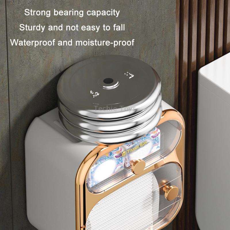 Bathroom Wall Mounted Waterproof Shelf Tissue Box, Color: Luxury Double Layer (Black)