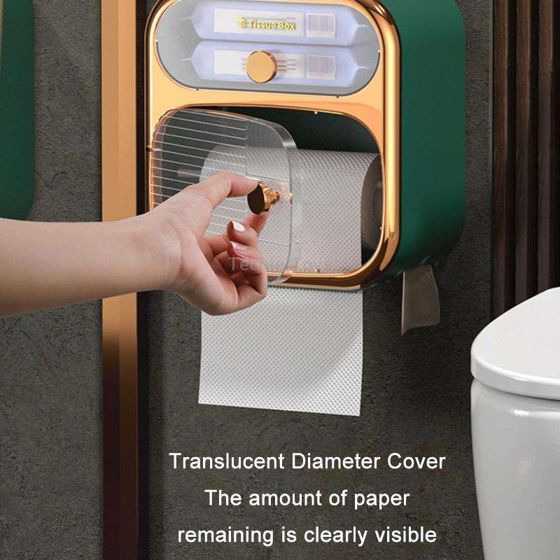 Bathroom Wall Mounted Waterproof Shelf Tissue Box, Color: Luxury Double Layer (Black)