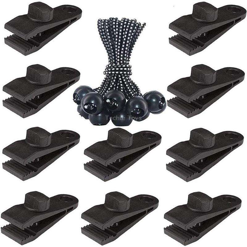 Outdoor Camping Windproof Canopy Fixed Tent Clip Rope Buckle Quick Hanging Set 10 Clips+10 Ropes