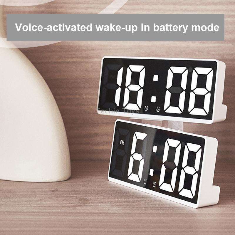 LED Bedside Alarm Clock Battery Plug-In Dual-Purpose Clock(Blue)