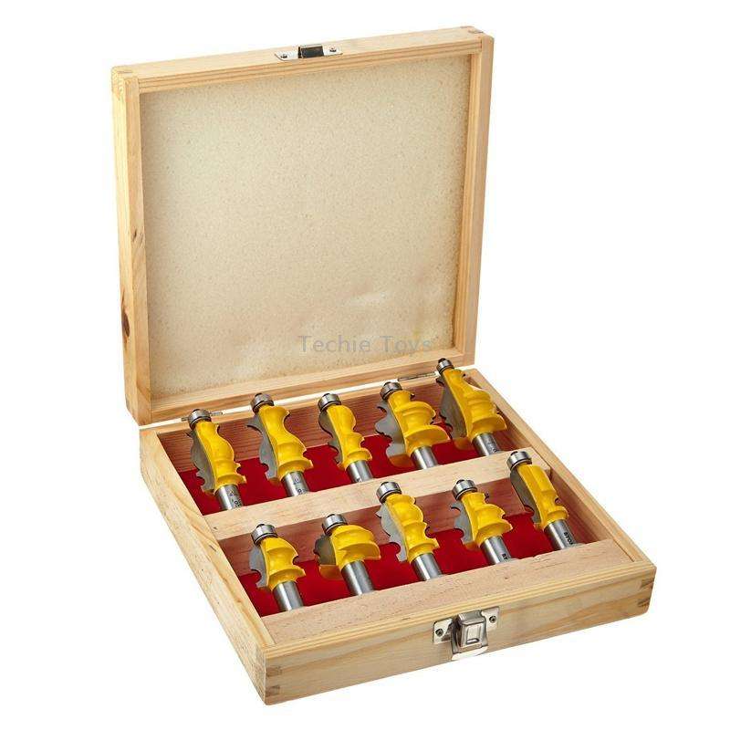 10 PCS / Set 1/2 Handle Woodworking Engraving Machine Trimmer Cutting Tool With Wooden Box