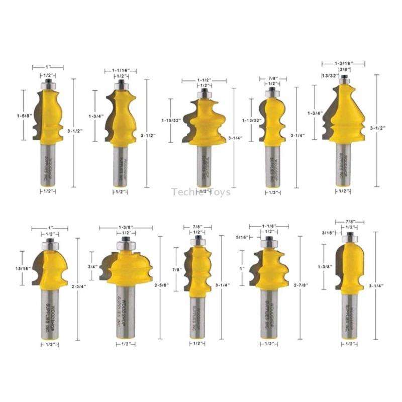 10 PCS / Set 1/2 Handle Woodworking Engraving Machine Trimmer Cutting Tool With Wooden Box