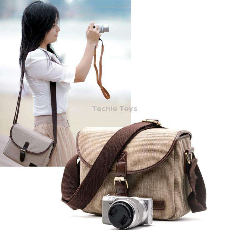 Casual SLR Camera Canvas Crossbody Bag(Khaki)