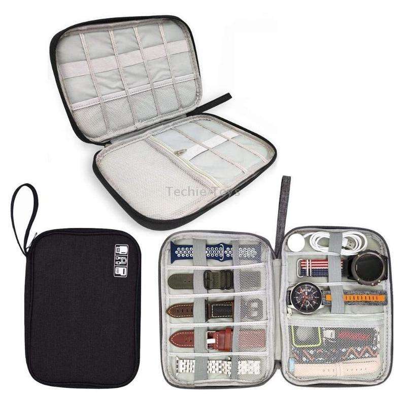 Travel Portable Strap Data Cable Storage Bag(Black)