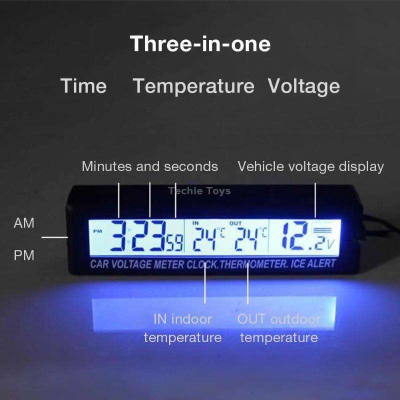 Car Inside And Outside Dual Temperature+Clock+Voltage LED Electronic Display(Orange+Blue)