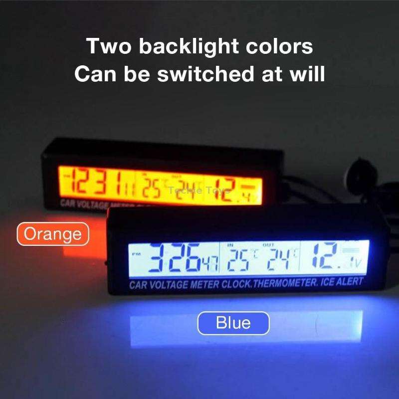 Car Inside And Outside Dual Temperature+Clock+Voltage LED Electronic Display(Orange+Blue)