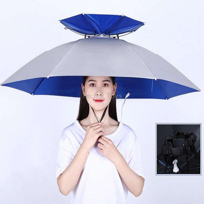 Outdoor Sunscreen Rainproof Folding 2-layer Fishing Umbrella Hat , Color: 95 Silver (Elastic Band)