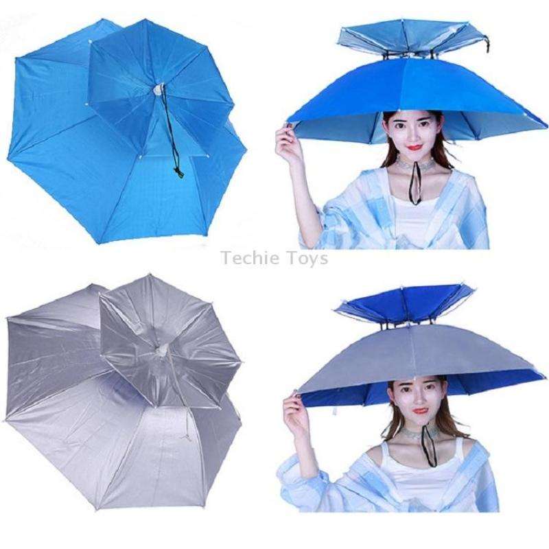 Outdoor Sunscreen Rainproof Folding 2-layer Fishing Umbrella Hat , Color: 95 Silver (Elastic Band)