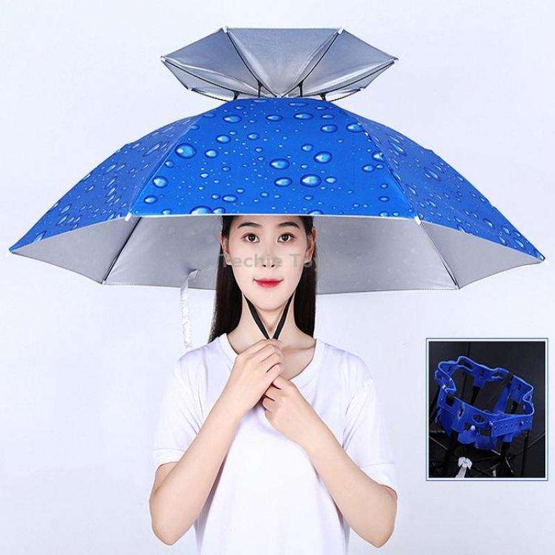 Double-layer Fishing Umbrella Hat Outdoor Sunscreen And Rainproof Folding Umbrella Hat, Color: 95 Bl
