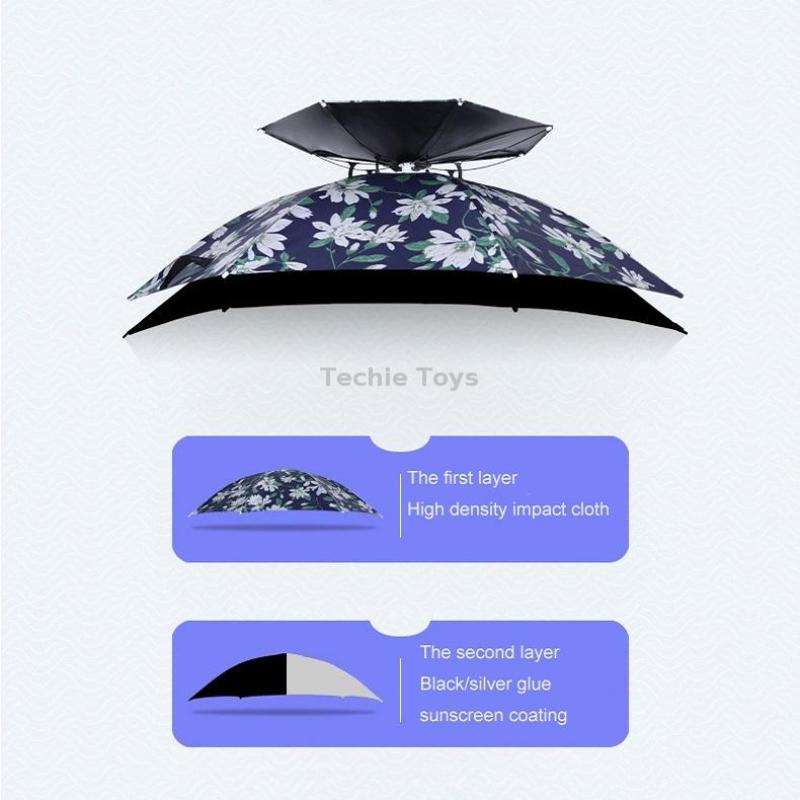 Double-layer Fishing Umbrella Hat Outdoor Sunscreen And Rainproof Folding Umbrella Hat, Color: 95 Bl