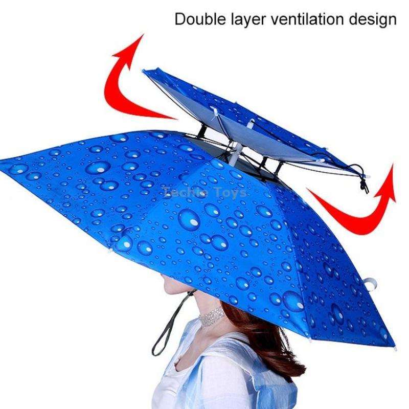Double-layer Fishing Umbrella Hat Outdoor Sunscreen And Rainproof Folding Umbrella Hat, Color: 95 Pu