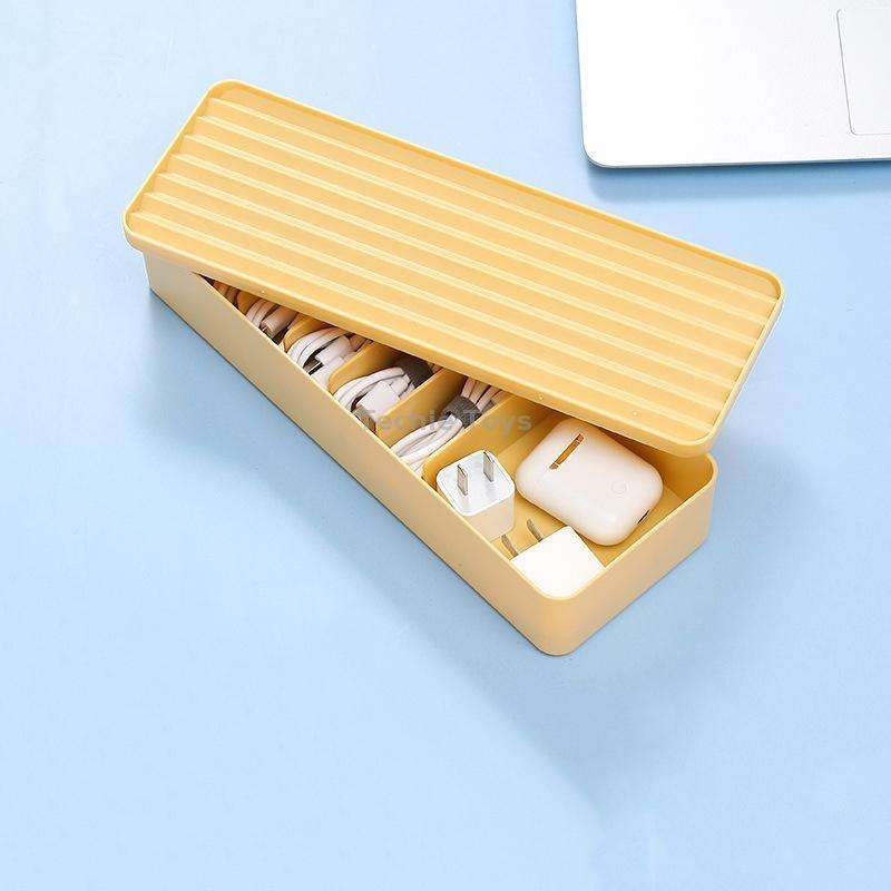 Desktop Data Cable Storage Box Dust-proof Line Box Single-layer(Yellow)