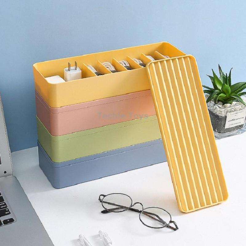 Desktop Data Cable Storage Box Dust-proof Line Box Single-layer(Yellow)