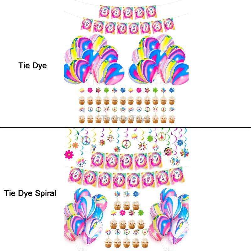 Tie Dye Spiral Themed Kindergarten Birthday Party Decoration Set