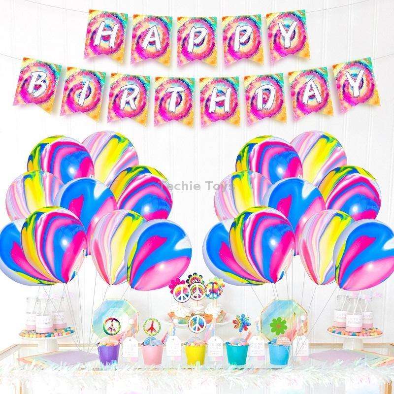 Tie Dye Spiral Themed Kindergarten Birthday Party Decoration Set