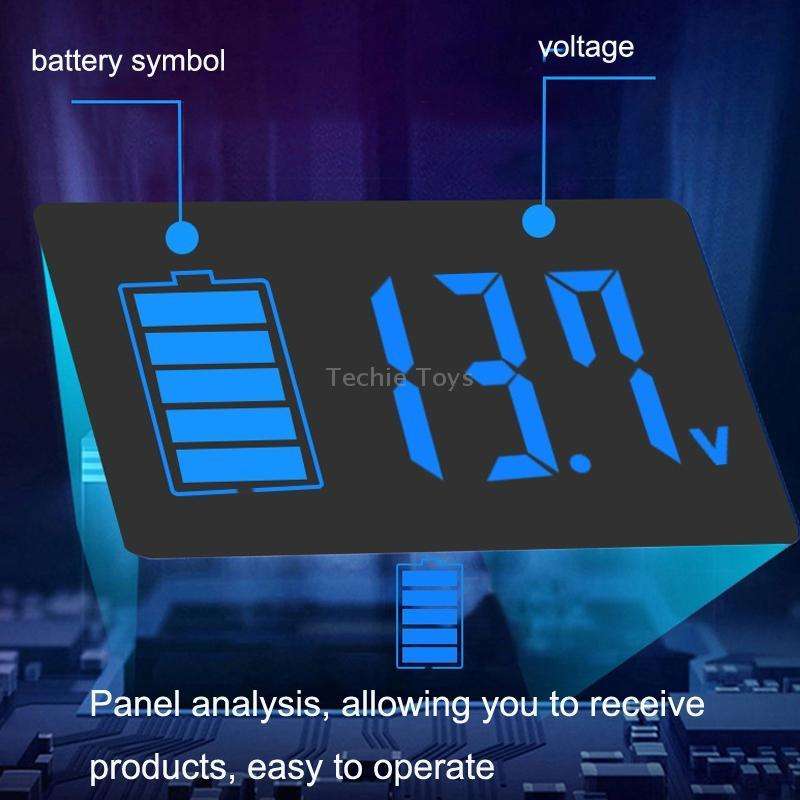 Two-Line Digital Display DC Voltmeter Lead-Acid Lithium Battery Charge Meter, Color: Green+Temperatu