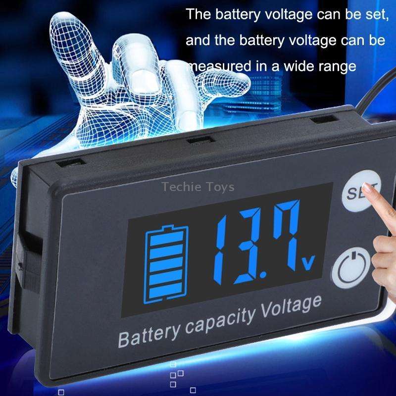 Two-Line Digital Display DC Voltmeter Lead-Acid Lithium Battery Charge Meter, Color: Green+Temperatu