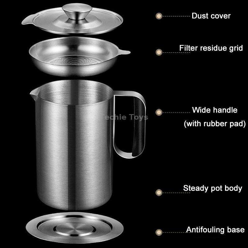 Household 304 Stainless Steel Large Capacity Oil Separator Pot, Capacity: Steel Color 2000ml