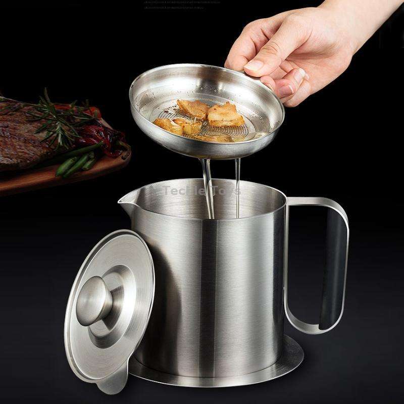 Household 304 Stainless Steel Large Capacity Oil Separator Pot, Capacity: Steel Color 2000ml