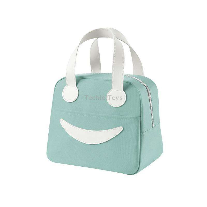 Smile Lunch Bag with Leather Handles, Size: S (Green)